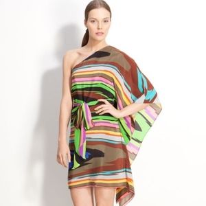Multicolor One Shoulder Silk Night Out Dress